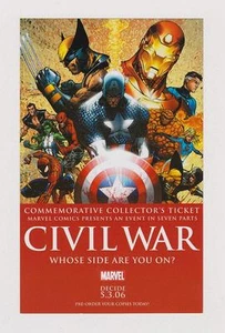 CIVIL WAR: COMMEMORATIVE COLLECTORS PROMO TICKET with MICHAEL TURNER ART* - Picture 1 of 1