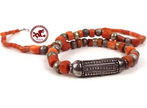 Antique Coral and Silver Choker. Ethnic necklace from Yemen Red Coral and Silver - Picture 1 of 11
