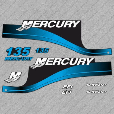 Mercury 135hp EFI SaltWater outboard engine decals BLUE sticker set reproduction - Image 1 of 3