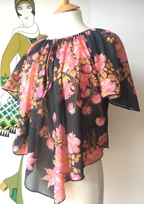 CAMISA BLUSA VINTAGE AÑOS 70 SEMI TRANSPARENTE PAÑUELO TALLA 8 ERA BIBA GLAM ROCK Foto 1 de 4