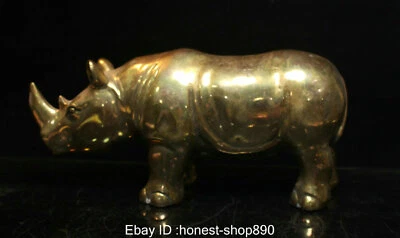 10.8" China Chinese Folk Fengshui Brass Animal Ferocious Rhinoceros Statue Foto 1 de 4