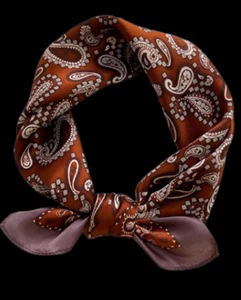 Sciarpa donna quadrata piccola 100% seta 20" fazzoletto da collo avvolgente paisley marrone MQ25 - Foto 1 di 5