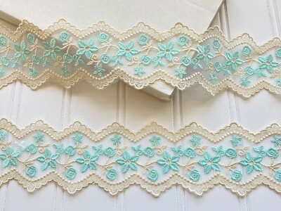 2 Yards Floral Embroidered Border Ribbon Lace Trim/Sewing/Craft/Belts/2.5" Wide - Image 1 of 4