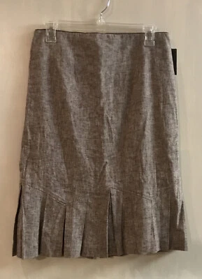 BCX Brown Linen Blend Skirt Size 7 Straight Kick Pleats Career NWT - Image 1 of 3