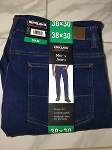 Kirkland Signature Men's Jeans Size 38x30 Straight Fit, Stretch, Blue, New - Picture 1 of 9