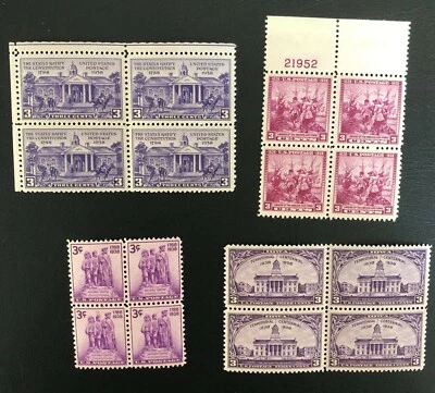 US 1938 Commemoratives, Scott #835-838, Complete, 4 mint blocks of 4, MNH - Image 1 of 2
