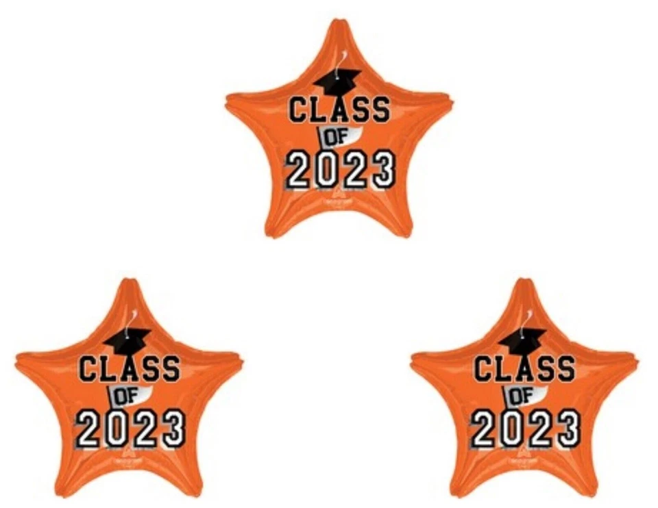 Juego de 3 Clase de 2023 Naranja Estrella Graduación Gorra Sombrero Fiesta Globos Decoraciones Foto 1 de 1