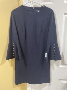NEW Tommy Hilfiger Women’s Scuba Dress Button Belle Sleeve Navy Blue Size 8 NWT - Picture 1 of 10