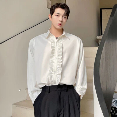 Medieval Style Shirt Ruffle Lace Trendy Men's Performance Groomsman Dress Tops - Image 1 of 4