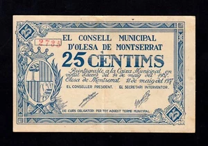 F.C. OLESA DE MONTSERRAT (BARCELONA) , 25 CENTIMS 1937 , MBC+ , SUCIO . - Picture 1 of 2