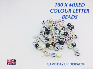 100 X 5mm MIX COLOUR ACRYLIC LETTER A-Z CUBE BEADS SPACER BEAD JEWELLERY CRAFT