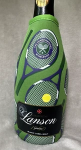 LANSON WIMBLEDON CHAMPAGNE BOTTLE COVER 750ml TENNIS RACKET PRINT GREEN NEOPRENE - Picture 1 of 5