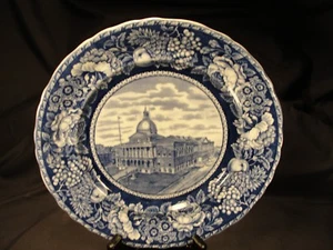 Antique Rowland & Marsellus R&M Blue Transfer Boston State House Staffordshire - Picture 1 of 4