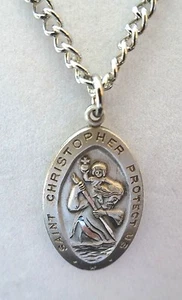 New Sterling Silver St. Christopher Medal with 18" Chain - Picture 1 of 6