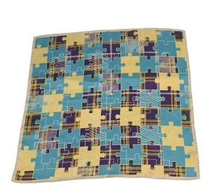Bufanda de seda multicolor azul y amarillo pequeña para mujer - Imagen 1 de 4