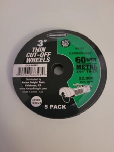 3" CUT OFF WHEELS 60 GRIT METAL 5 PACK 22k RPM MAX  3/64" THICK NEW WHEEL - Picture 1 of 1