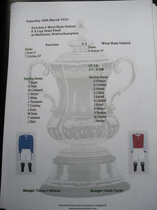 1932-33 FA Cup semifinale Everton v West Ham United foglio partita - Foto 1 di 1