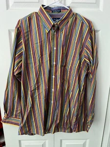 Paul Fredrick Rainbow Stripe Long Sleeve Shirt Men's Large 100% Cotton Excellent - Picture 1 of 2