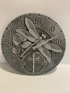12" ROUND SPRINGFIELD DRAGONFLY METAL THERMOMETER CLOCK - Picture 1 of 6