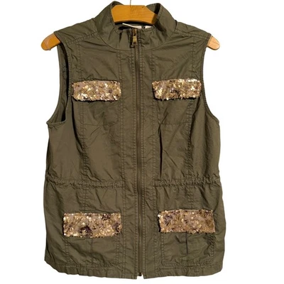 Chicos Chaleco Utilitario Verde Oliva Lentejuelas Detalle Bolsillo Mujer Talla 1 Foto 1 de 4