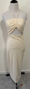 Bodycon-Maxikleid Crescent beige Neckholder Cutout gerafft Damengröße S - Bild 1 von 8