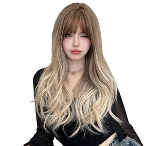 26 Inches Long Wavy Curly Wig for Women Blonde Brown Synthetic Hair Natural C... - Picture 1 of 9