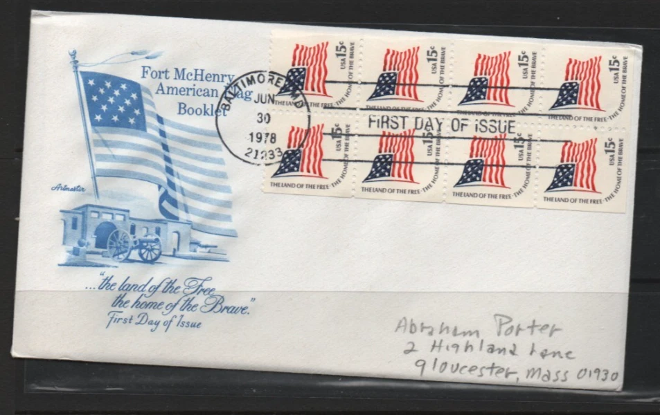 U.S.  1978 American Flag 15 cent Booklet Sheet First Day cover FDC Scott# 1598A - Image 1 of 1