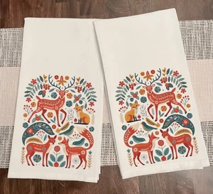 Skandinavische Weihnachten nordische Volkskunst Feiertagsdesign Tinte auf 100 % Baumwolle 28 x 28 - Bild 1 von 1