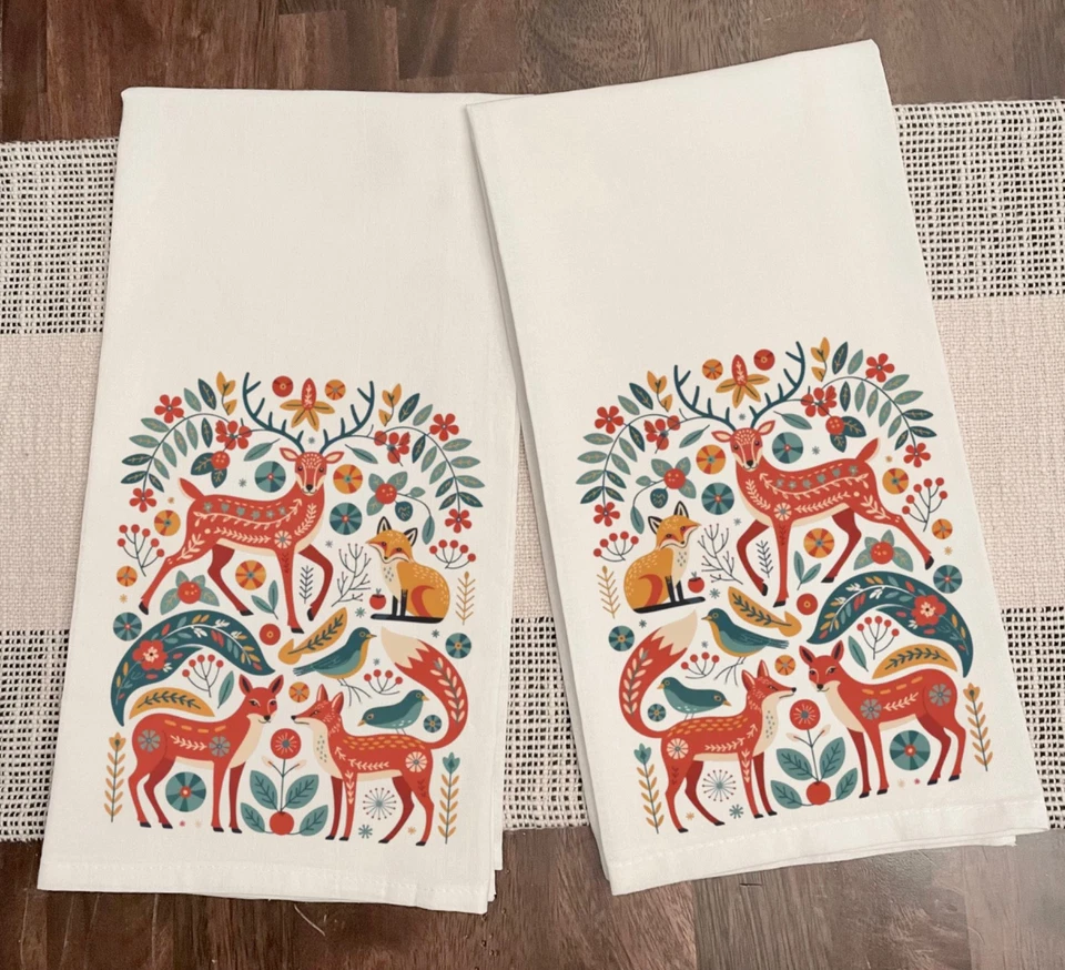 Juego de 2 toallas de cocina escandinavas de Navidad diseño navideño 100 % algodón 28x28 Foto 1 de 1