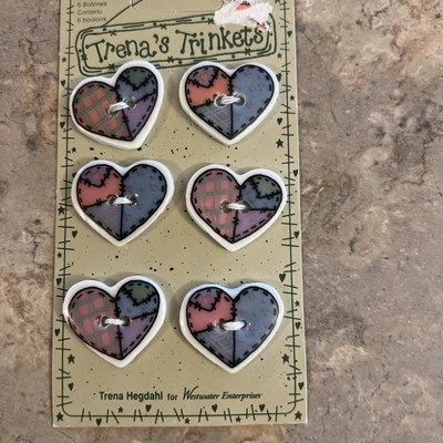 Vintage Trena's Trinkets Ceramic Buttons Hearts 2-Hole Flat 1997 - Image 1 of 2