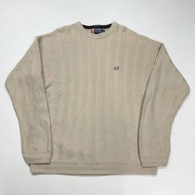 Chaps Ralph Lauren Mens Sweater Tan L Hand Framed Heavy Knit Crewneck Retro - Image 1 of 4