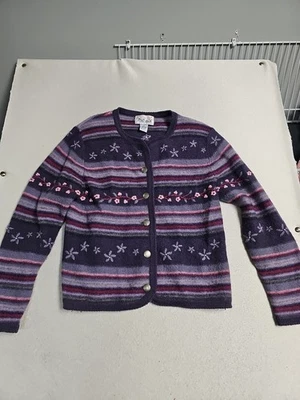 Tally-Ho Cardigan 100% Wool Multi-Color Embroidery Button front Size M - Image 1 of 4