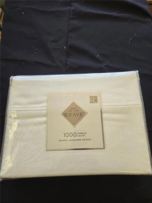 #= Art of The Weave Sheet Set Queen 1000 TC Woven Jacquard Design White NEW - Image 1 of 4