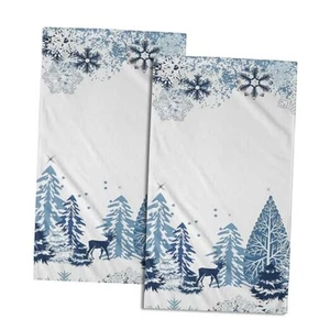 Winter Snowflake Towel Set of 2 Xmas Deer Elk Microfiber Larger Hand Blue Deer - Picture 1 of 8