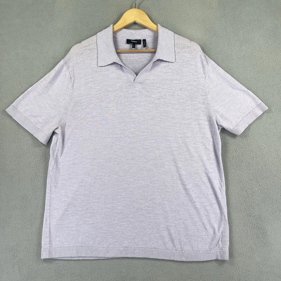 Theory Polo Shirt Men’s Large Purple Short Sleeve Linen Blend Lightweight Casual - Image 1 of 4