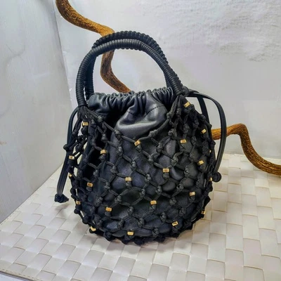 & OTHER STORIES BLACK LEATHER BUCKET BAG - With Net & Handstrap Gold Studs EUC - Image 1 of 4