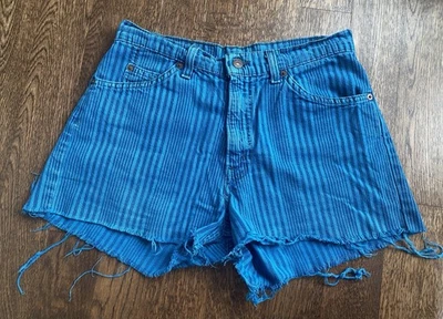 复古 90 年代 Levi’s 橙色 Tab 切割短裤 30 牛仔条纹磨损 550 — 第 1/4 张图片