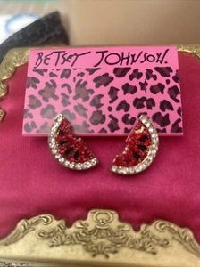 Betsey Johnson Red watermelon Crystal Gold Earrings Adorable Gift Box / Bag - Picture 1 of 6