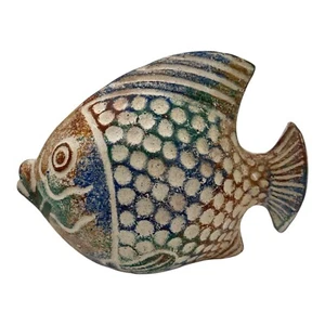 Large 10” Terracotta Koi Fish Sculpture Green, Orange, Blue - Picture 1 of 5