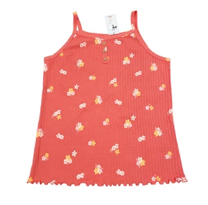 Cat & Jack Girls Size XXL 18 Rib Knit Tank Top Floral Coral - Picture 1 of 9