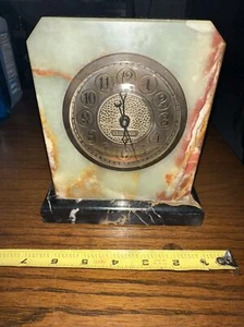 ANTIQUE ELECTRIC ONYX MANTLE CLOCK 8 POUNDS *UNTESTED GORGEOUS BLACK ONYX - Picture 1 of 22