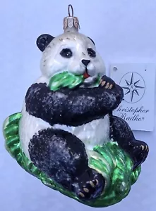 2009 Christopher Radko Pandamonium Pandabär 5" Glas Ornament-fressende Blätter - Bild 1 von 6