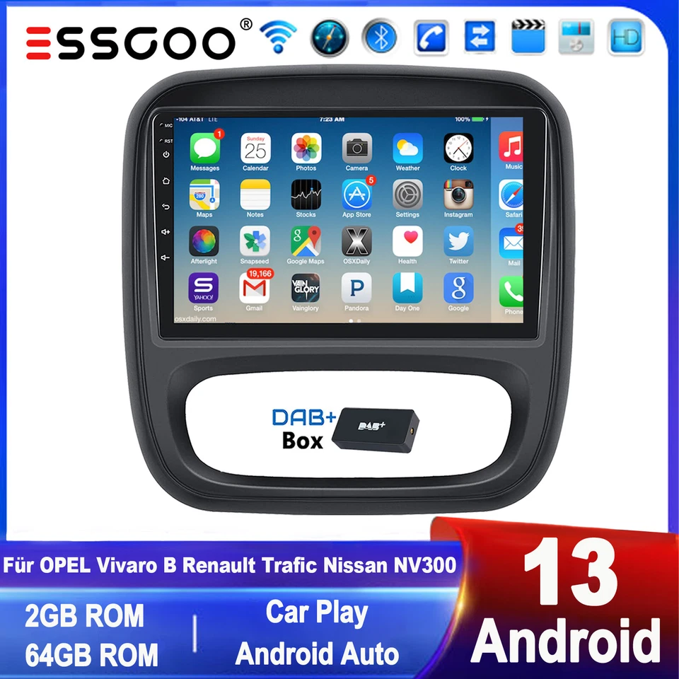 Autoradio Carplay Android 14 WIFI GPS BT +DAB Für Opel Vivaro B Renault Trafic 3 - Bild 1 von 4