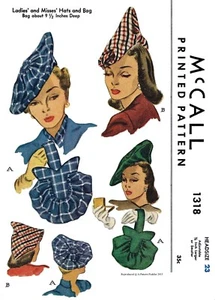 McCall # 1318 Beret HATS & BAG Fabric Sewing Pattern Chemo Cancer Alopecia 23"  - Picture 1 of 2