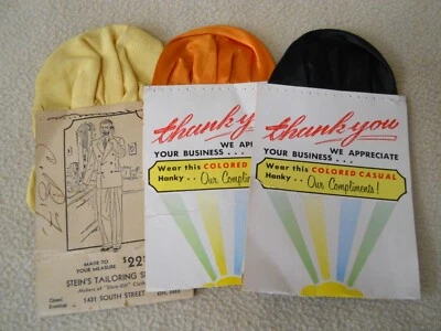 3 Vintage Advertising Men's Suit Poket Hankies Handkerchiefs/ Tailor Shops - Image 1 of 4