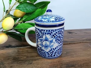 VTG Asian Porcelain Ceramic Tea cup Coffee mug 3-piece Blue White Chinese teacup - Picture 1 of 14