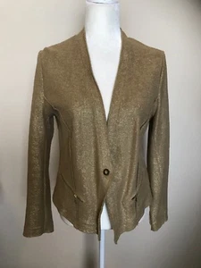 Langarm Mango goldene Damenjacke Weste Gr. L Knopfleiste Baumwolle Futter Reißverschlusstasche - Bild 1 von 8