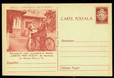 1961 Bike,Bicycle,Postman,Order Books/postal service BOOKS BY POST,Romania,card - Image 1 of 2