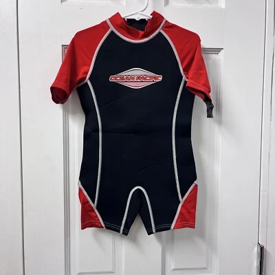 Traje húmedo OP para niños neopreno cremallera corto talla 5 negro rojo ropa de playa océano Pacífico Foto 1 de 4