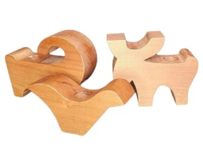 3 candelabros vintage de madera natural con forma de animal carnero alce pájaro usados en excelente estado Foto 1 de 4